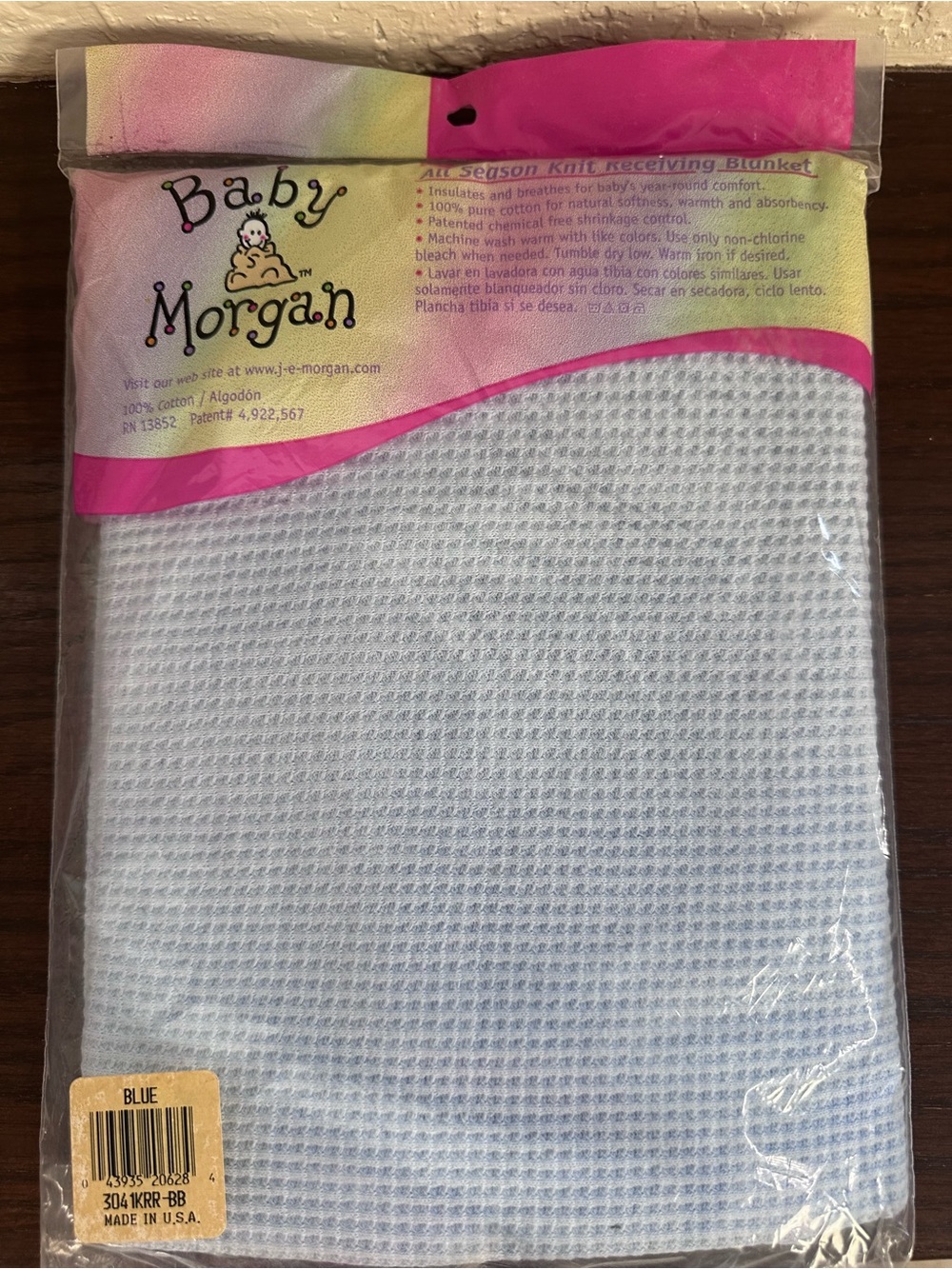 Vintage Baby Morgan Blue Waffle Knit Receiving Blanket